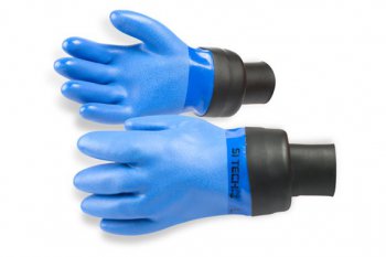 Modr PVC rukavice se zpstn manetou typu "lahev", s vlokou