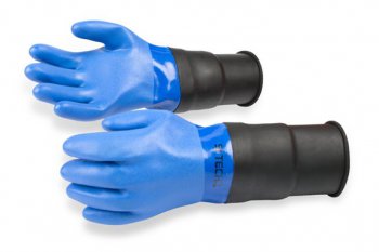 Modr PVC rukavice s prodlouenou manetou